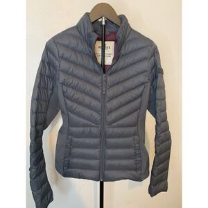 Hollister Ultimate Down Puffer Jacket Women's Small Gray Maroon Hybrid Quilted